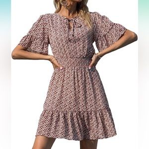 Floral print neck tie summer dress​